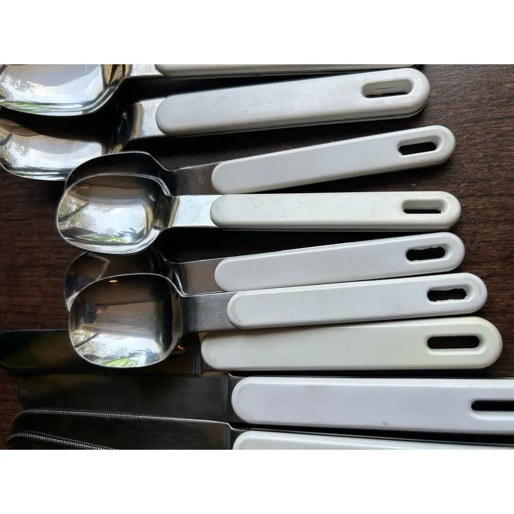14 Vintage MCM flatware Scandia pattern by MIC white plastic handle
